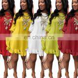 Summer Fashion Women Casual Neck Half Sleeve Side Flared Keen-length Solid T-Shirt Blouse Dress thumbnail-2