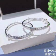 S999 Foot Silver Bracelet Women Solid Smooth Silver Bracelet Push Pull Silver Bracelet Young Girl Friend Mother Birthday Present. thumbnail-2