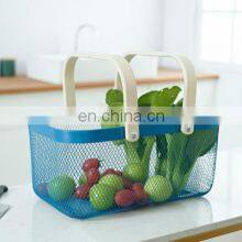 Manufacture Kitchen Home Big Size Black Metal Wire Iron Fruit Storage Basket Double Wood Handles thumbnail-3