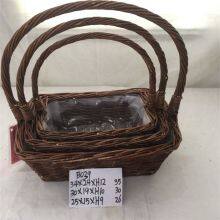 For Gardening With Wool Handles Wicker Basket thumbnail-2