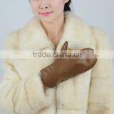 Brown Color Thin Daily Life Leather Ladies Winter Mittens for Adults thumbnail-3