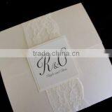 Elegant Black Lace With Initials Label Fold Pocket Wedding Invitation Cards
