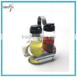 Glass Cruet Bottle Vinegar Oil Condiment Set Metal Holder