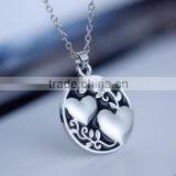 Double Hearts Round Heavy Silver Heart Puzzle Necklace thumbnail-1