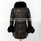 Popular Fashion Ladies Natural Leather Coat With Fox Fur Trim thumbnail-2