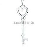 elegant key pendant heart shape copper plated silver necklace