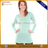 High Quality 100% Cotton Single Jersey Ladies Long Sleeve T-shirts Tunics Tops thumbnail-1