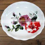 Elegant Flower Decal Ceramic Cake /Fruit Serving Plate With Wooden Stand for Party thumbnail-1