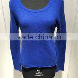 BGAX16100 Ladies Round Neck Pure Cashmere Knitted Sweater With Elbow Patch