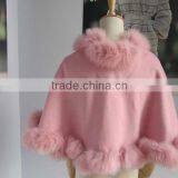 Winter Elegant Kids Women's Real Fox Fur Trim With Cashmere Cape thumbnail-5