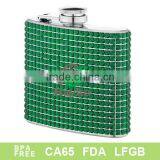 Green Color Stone Stainless Steel Hip Flask 8oz thumbnail-1