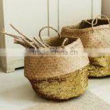 Silver Sequin Belly Basket, Seagrass Dipped Bottom Basket, Folding Basket thumbnail-5