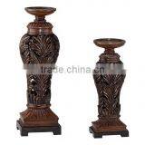 Antiqued Carved Pillar Candle Holder Set of 2 For Home Decor thumbnail-2
