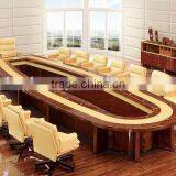 Modern Classic Oval Long Italian Design Brown Conference Table for 16 People With Yellow Leather Chairs BF12-06094a thumbnail-1