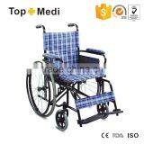 TOPMEDI Folding Manual Steel Wheelchair With Fixed Armrest and Footrest thumbnail-1