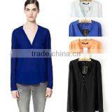 Sexy Ladies Chiffon Shirts Blouse V Neck Long Sleeve Shirts Woman thumbnail-1