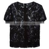 Ladies Formal/office Wear Elegant Transparent Short Sleeve Sexy Black Lace Blouse thumbnail-2