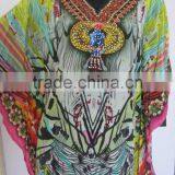 Multicolor CAFTAN Digital Print Crepe Silk LONG Kaftan Tunic Poncho thumbnail-2