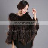CX-B-95B Wholesale Instant Cape For Women/ Hooded Rabbit & Raccoon Fur Cheap Winter Shawl thumbnail-4