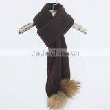 Myfur Custom Keep Warm Winter China Factory Wool Knitted Scarf With Raccoon Fur Pompoms thumbnail-1