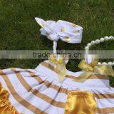 Hot Golden Stripe Swing Top Sets Newborn Girl Clothes Kids Swing Top Sets With Necklace and Headband thumbnail-3