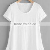 Plain White and Grey Pure Cotton Roll Cuff Ruffle Trim Slub T-shirt thumbnail-2