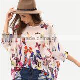 2017 Ladies Boho Batwing Sleeve Chiffon Butterfly Neck Design Blouse thumbnail-2