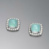 Sterling Silver 7mm Square Aqua Chalcedony Petite Stud Earrings