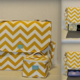 yellow chevron printed fabric cooler bag with shoulder