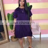 2020 New Arrivals Women Plus Size Loose Dresses Women Big Casual Dresses Ladies Solid Color Loose Summer Dresses thumbnail-5