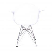 DAR Reinforce White Fiberglass Eames Armchair With Stainless Steel Base for Sale thumbnail-2