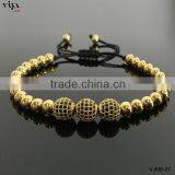 2016 Newest Gold Bead Bracelet With Black Lava Bead Elastic Buddha Bead Rosary Bracelet thumbnail-1
