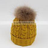 Custom Wool Knitted Racoon Fur Pom Pom Beanie Hat thumbnail-5