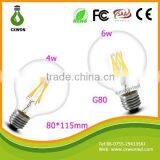 G80 110v 220v 6w Led Filament Bulb E27 E14 B22 360 Angle G80 Cob Led Filament Chip for Sale