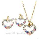 New model trending jewelry 18k gold plated lovely heart necklace set with Austrian crystal