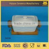 Ceramic Canister Set With Bamboo Base, White Canister Set thumbnail-1