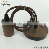 E27 Lamp Holder Screw Wood Pendant Light With Colorful Braided Wire thumbnail-1