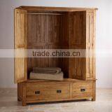 Rustic Style Retro Solid Oak Wood 3 Doors Wardrobe