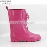 Women Fashion Rubber Rain Boot Pure Pink Ground Has Shoelace Wellington Boots