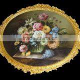 Antique Copper Frame Hand Painted Ceramic Floral Wall Hanging Mural thumbnail-5