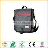 Unisex Messenger Bag and Backpack. Grey Wool-Polyester Mix With Red Details and Lining. Multiple Pockets thumbnail-1