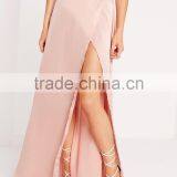 Cheap Fashion Pink Elegant Satin Magic Wrap Maxi Skirt Wholesale thumbnail-4