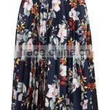 Hot Sale Women Floral Print Satin Pleated Skirts Maxi Cutout Empire Waist Fashion Skirts thumbnail-3