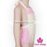 HYB145 Lovebaby Wholesale Navy Color Cheap 100% Cotton Stripe Back Romper With Pink Lace Ruffle Trim Organic Cotton Baby Cloth thumbnail-3