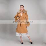 Myfur Factory Wholesale Wool Coat With Detachable Red Fox Fur Collar and Fox Fur Cuff Wool Fur Jacket thumbnail-4