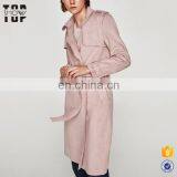 OEM Factory Faux Suede Trench Coat for Women Flowing Lapel Collar Design Trench Coats thumbnail-1