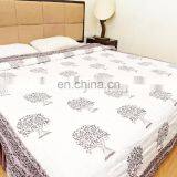 Indian Handmade Quilted Razai Jaipuri Tree Print 100% Cotton Winter Queen Quilt thumbnail-3