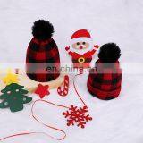 Cowinner Xmas Plaid Knit Matching Hats For Mom And Baby Christmas Buffalo Knit Warm Beanies Hat With Pom Pom Ball thumbnail-5