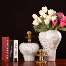 Gold Marbling White Luxury Chinese Jingdezhen Ceramic Vase With Gold Lid For Home Decor thumbnail-2