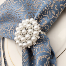Factory Custom Rhinestone Gold Silver Napkin Ring With White Pearl Decoration thumbnail-5